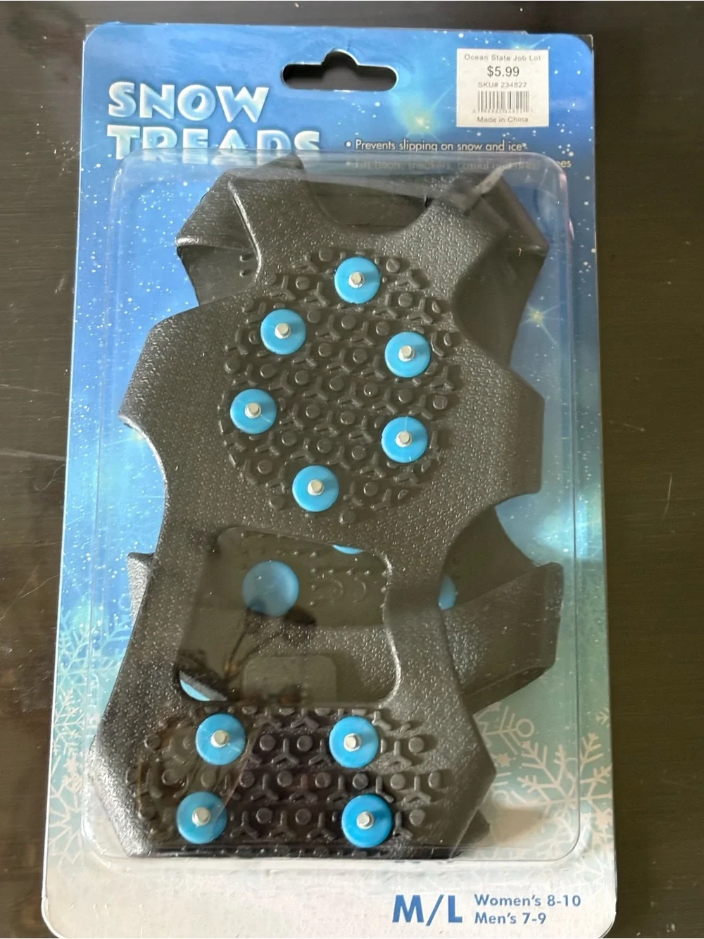 Snow Treads M/L Black with Blue Studs - Ice Traction Cleats